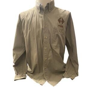 Coca-Cola Embroidered Button Up Dunbrooke Khaki Long Sleeve Shirt Large Workwear